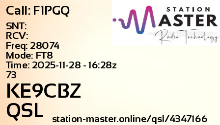 QSL Card for KE9CBZ QSO with F1PGQ