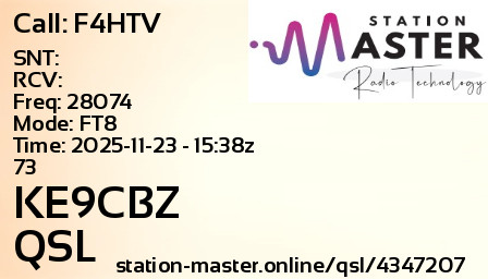 QSL Card for KE9CBZ QSO with F4HTV