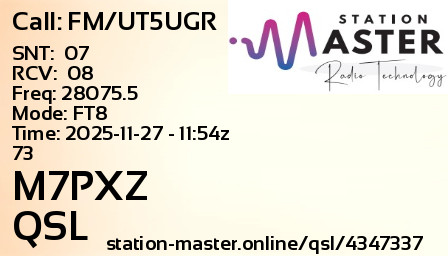 QSL Card for M7PXZ QSO with FM/UT5UGR