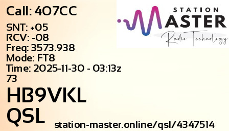 QSL Card for HB9VKL QSO with 4O7CC