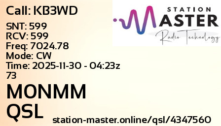 QSL Card for M0NMM QSO with KB3WD