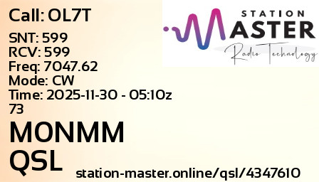 QSL Card for M0NMM QSO with OL7T