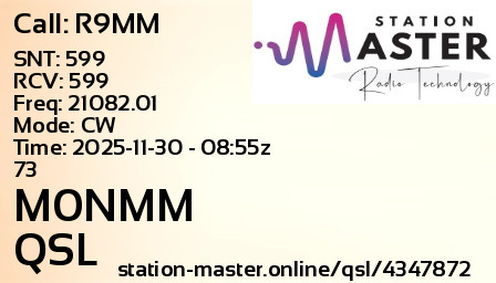 QSL Card for M0NMM QSO with R9MM