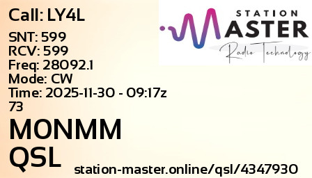QSL Card for M0NMM QSO with LY4L