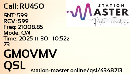 QSL Card for GM0VMV QSO with RU4SO