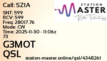 QSL Card for G3MOT QSO with SZ1A