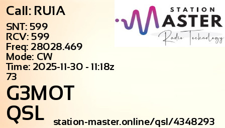 QSL Card for G3MOT QSO with RU1A