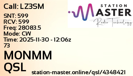 QSL Card for M0NMM QSO with LZ3SM