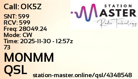 QSL Card for M0NMM QSO with OK5Z