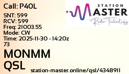 QSL Card for M0NMM QSO with P40L