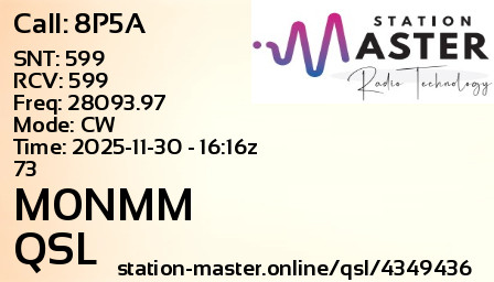 QSL Card for M0NMM QSO with 8P5A