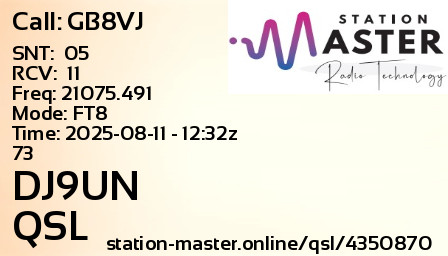 QSL Card for DJ9UN QSO with GB8VJ