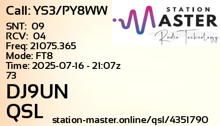 QSL Card for DJ9UN QSO with YS3/PY8WW