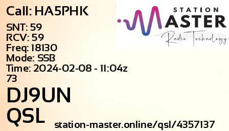 QSL Card for DJ9UN QSO with HA5PHK