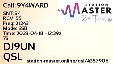 QSL Card for DJ9UN QSO with 9Y4WARD