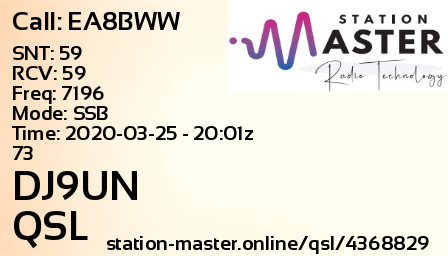 QSL Card for DJ9UN QSO with EA8BWW