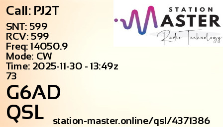 QSL Card for G6AD QSO with PJ2T