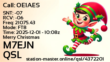 QSL Card for M7EJN QSO with OE1AES