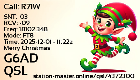 QSL Card for G6AD QSO with R7IW