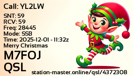 QSL Card for M7FOJ QSO with YL2LW