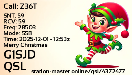 QSL Card for G1SJD QSO with Z36T
