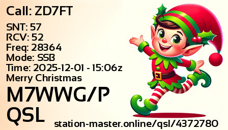 QSL Card for M7WWG/P QSO with ZD7FT