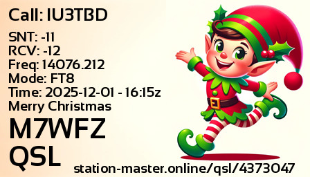 QSL Card for M7WFZ QSO with IU3TBD