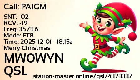 QSL Card for MW0WYN QSO with PA1GM