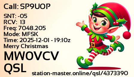 QSL Card for MW0VCV QSO with SP9UOP