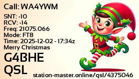 QSL Card for G4BHE QSO with WA4YWM