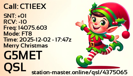 QSL Card for G5MET QSO with CT1EEX