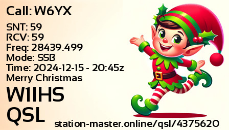 QSL Card for W1IHS QSO with W6YX