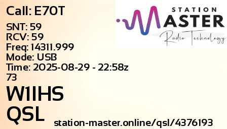 QSL Card for W1IHS QSO with E70T