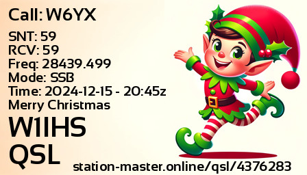 QSL Card for W1IHS QSO with W6YX