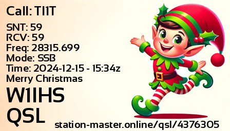 QSL Card for W1IHS QSO with TI1T