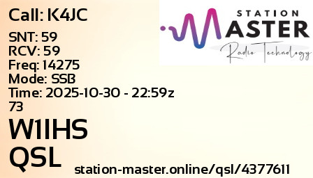 QSL Card for W1IHS QSO with K4JC