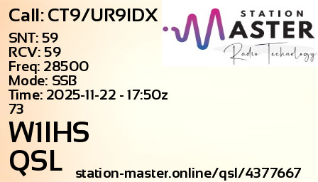 QSL Card for W1IHS QSO with CT9/UR9IDX