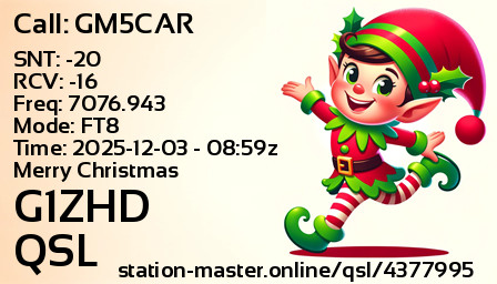 QSL Card for G1ZHD QSO with GM5CAR