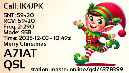 QSL Card for A71AT QSO with IK4JPK