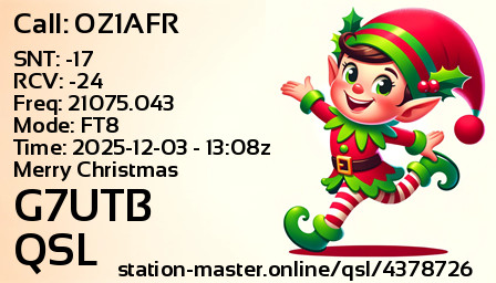 QSL Card for G7UTB QSO with OZ1AFR