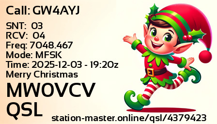 QSL Card for MW0VCV QSO with GW4AYJ