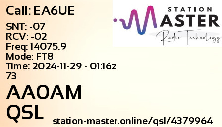 QSL Card for AA0AM QSO with EA6UE
