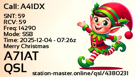QSL Card for A71AT QSO with A41DX