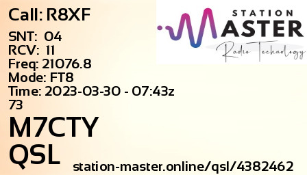 QSL Card for M7CTY QSO with R8XF