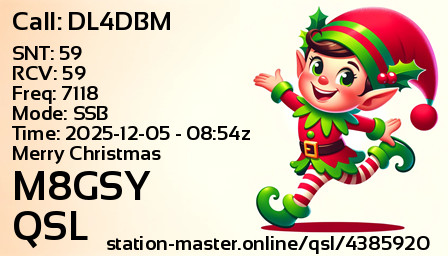 QSL Card for M8GSY QSO with DL4DBM