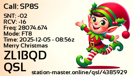 QSL Card for ZL1BQD QSO with SP8S