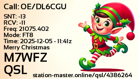 QSL Card for M7WFZ QSO with OE/DL6CGU