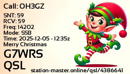 QSL Card for G7WRS QSO with OH3GZ