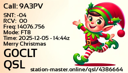 QSL Card for G0CLT QSO with 9A3PV