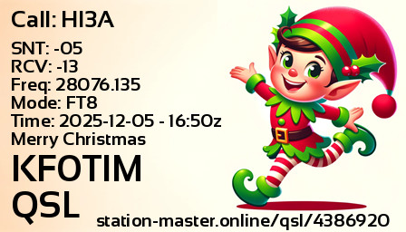 QSL Card for KF0TIM QSO with HI3A